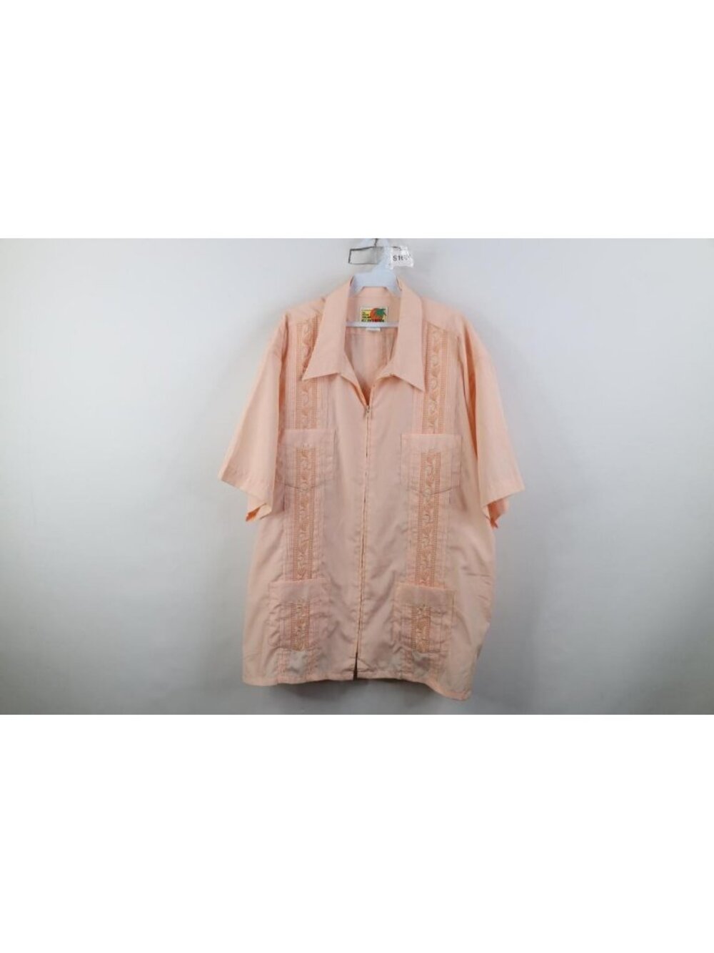 Vintage 90s Streetwear Mens 3XL Guayabera Embroidered Wedding Zip Shirt Jacket